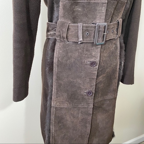 Vintage Brown Suede Sweater Coat Fur Collar Trench Coat M - Picture 8 of 13